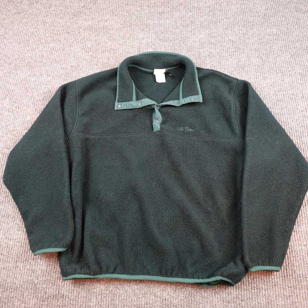 Vintage L.L.Bean Sweater Mens XL Green Fleece Snap Collared Pullover Warm